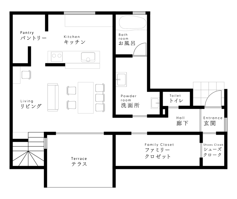 素材も換気も自然な家。の間取り(1F)