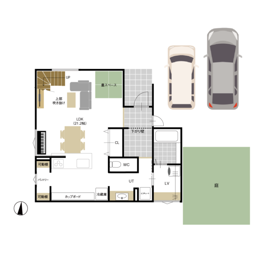 光とモノトーンのコントラスト 完成見学会の間取り（1F）