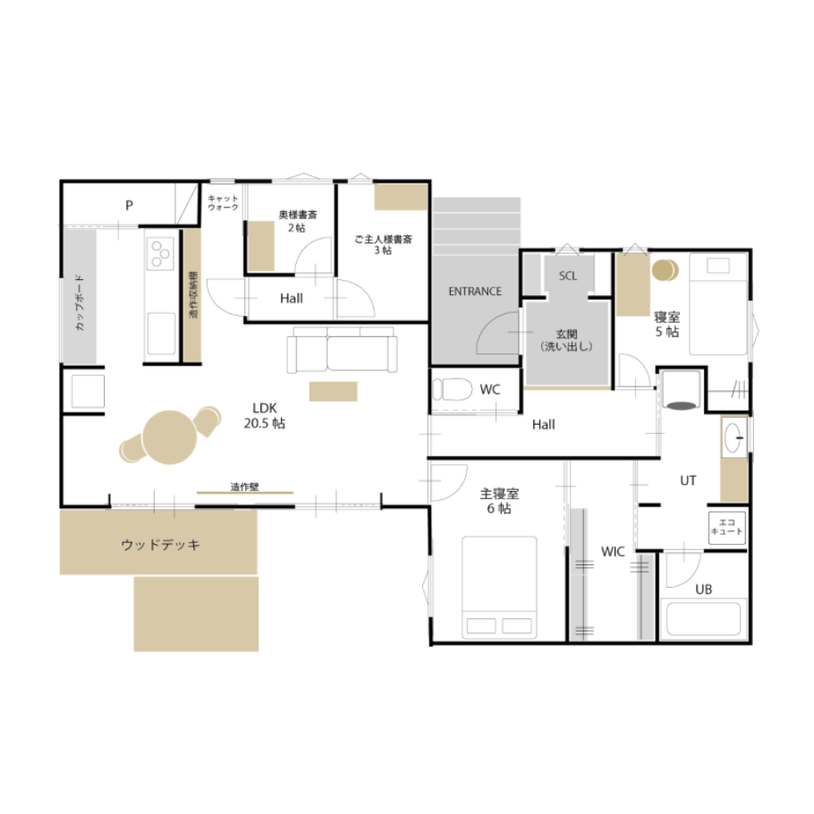 静寂をまとう、和モダンな平屋 完成見学会の間取り（1F）