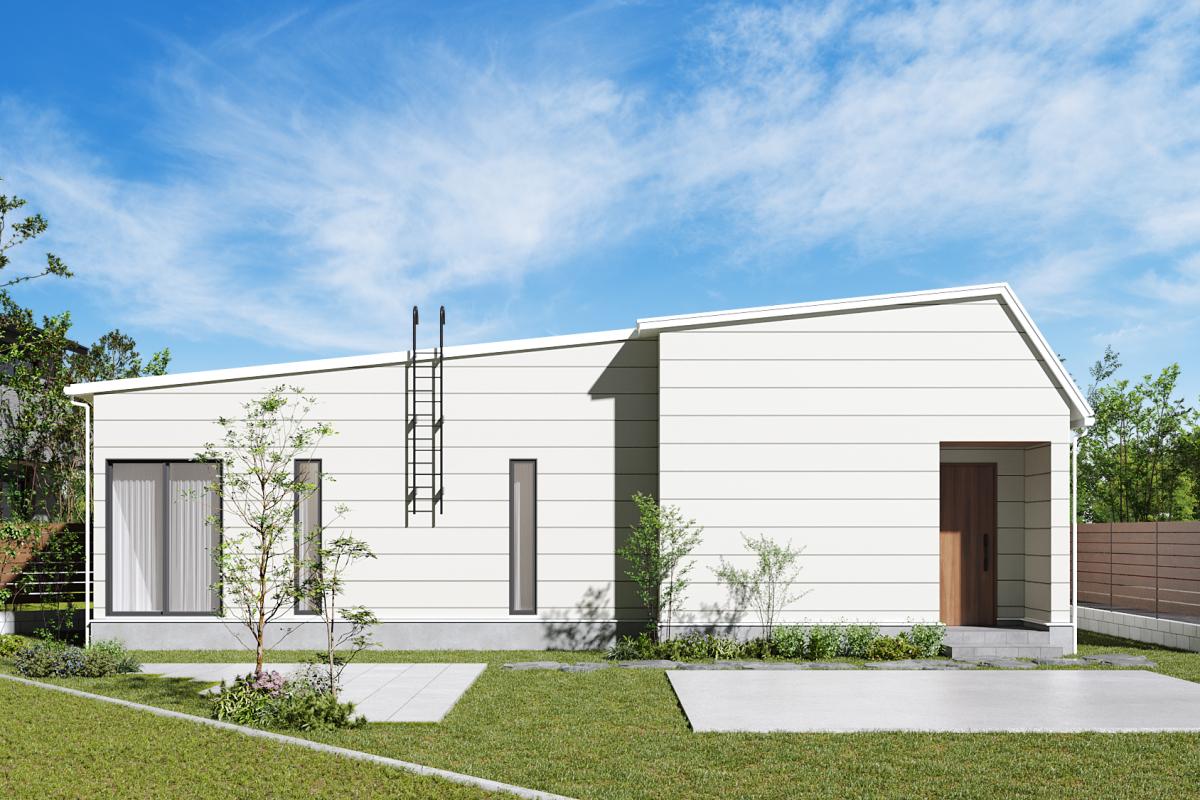 竹内建設のモデルハウス 112坪の敷地に建つL型の平屋 完成見学会
