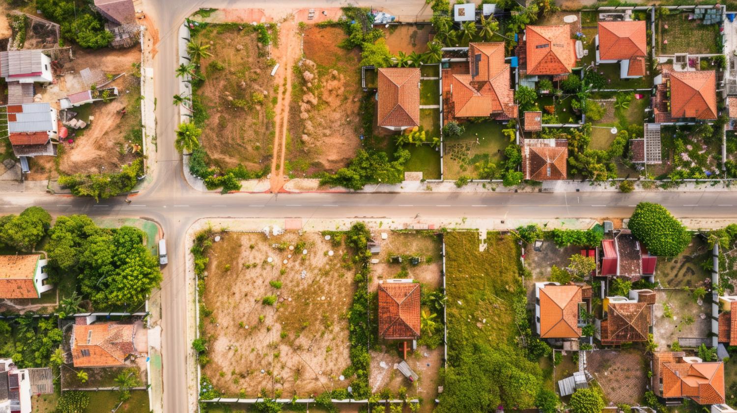上空から見た住宅街にある土地
