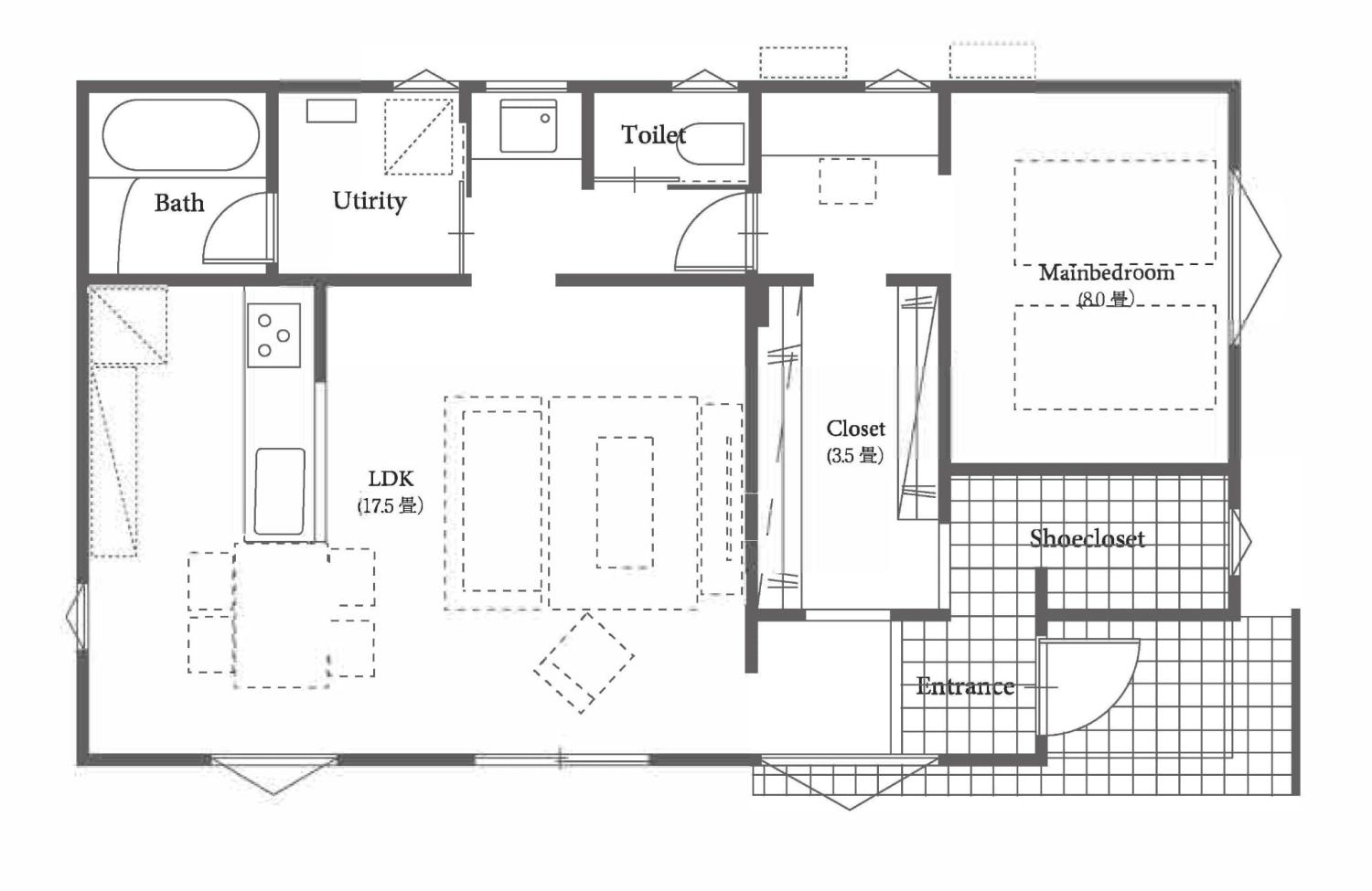 【単身・夫婦2人暮らし向け】コンパクトながら空間にゆとりのある平屋