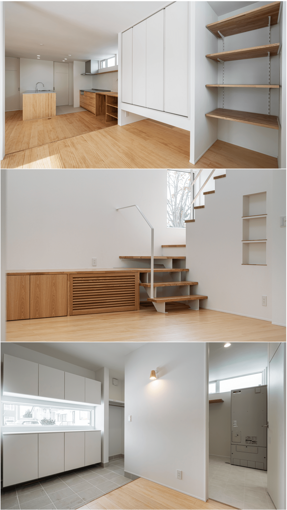 小上がりの壁面や階段横、玄関ホールの収納スペース