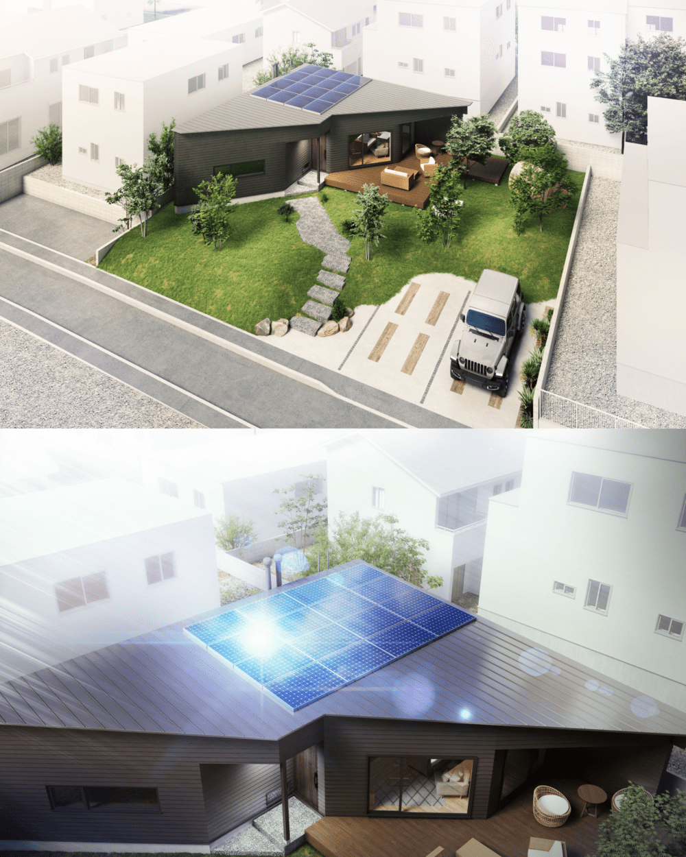 太陽光発電と空気循環を意識した快適な平屋建てZEH住宅