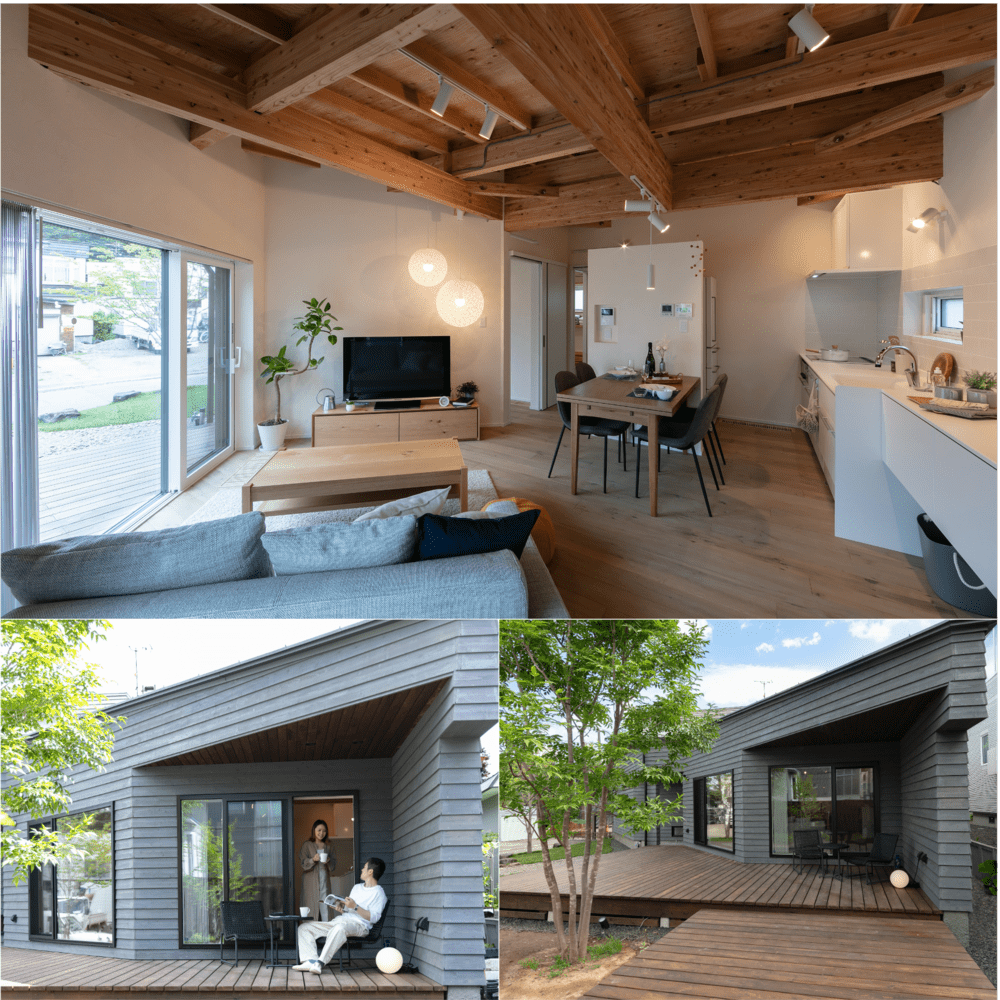 天井の骨組みを見せた「梁見せ天井」を採用した平屋建てZEH住宅